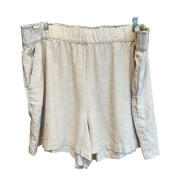 Sonoma Linen‎ Blend High Waist Shorts Womens 2X Creamy Tan Elastic Waist Pockets - Picture 2 of 9